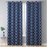 THD Moroccan Trellis Lattice Decorative Printed Pattern Blackout Thermal Privacy Room Darkening Grommet Window Drapes Curtain Panels for Bedroom - Set of 2 (Navy Blue, 52 W x 84 L)