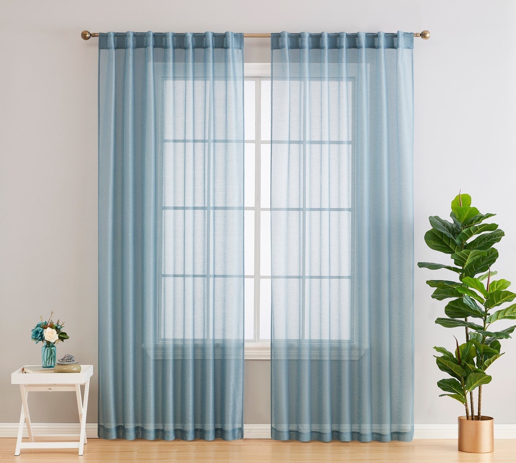Dusty Blue Sheer Polyester Rod Pocket Window Panels, 54" x 84"