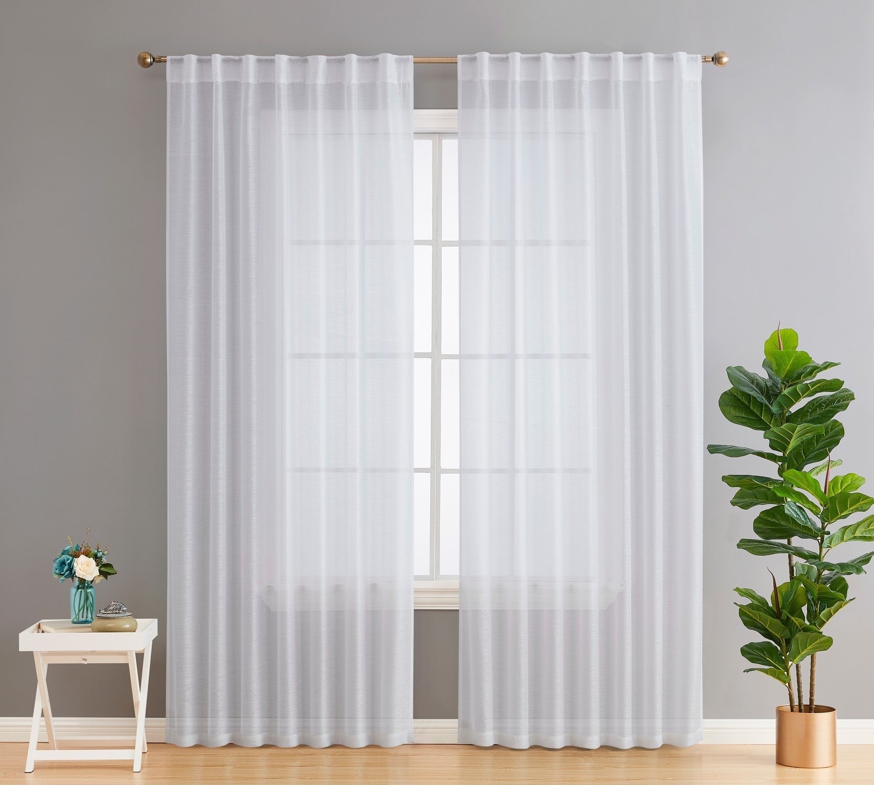 White Sheer Polyester Rod Pocket Back Tab Window Panels