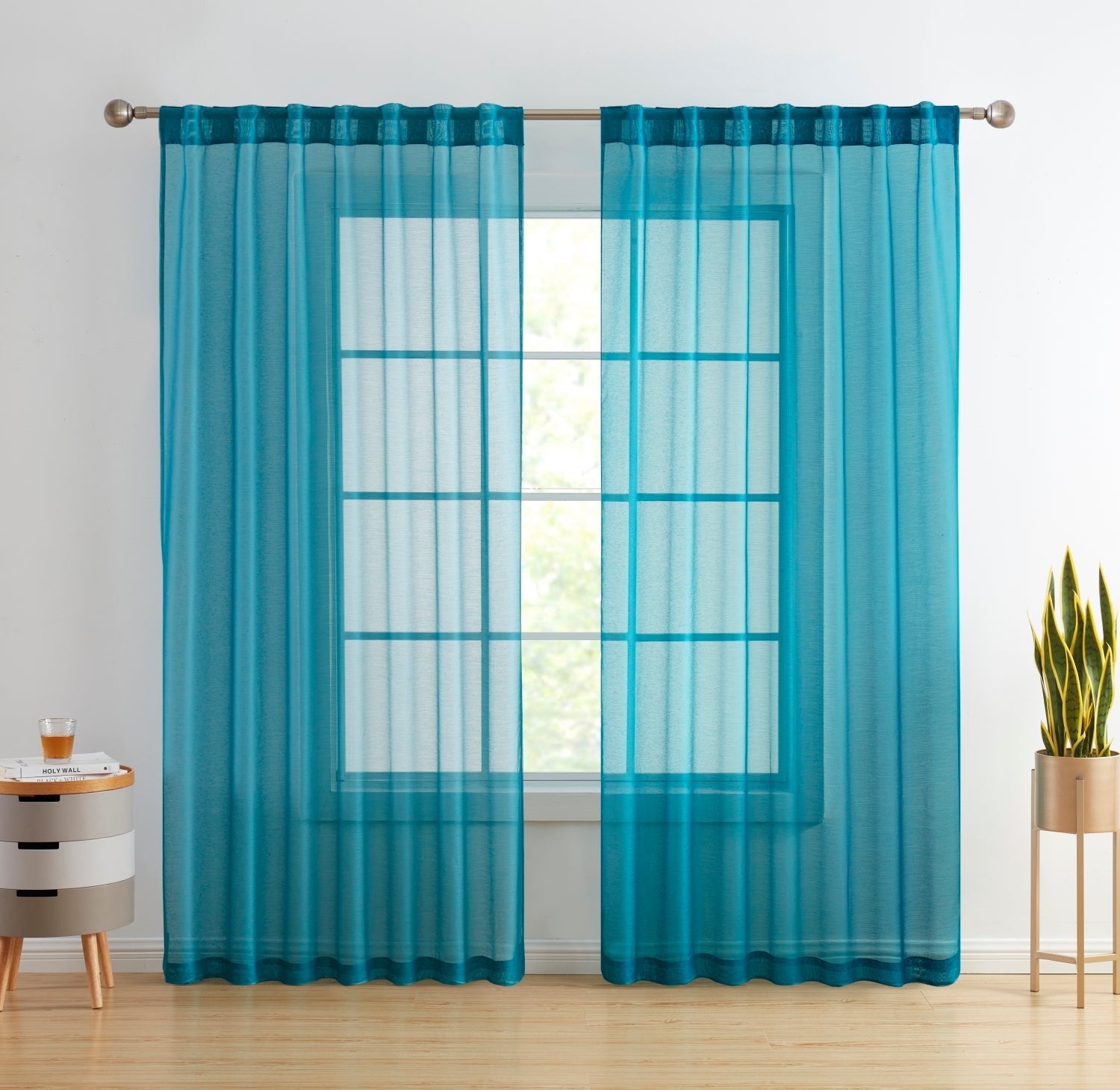 Teal Blue Sheer Polyester Rod Pocket Window Panels, 54" x 84"
