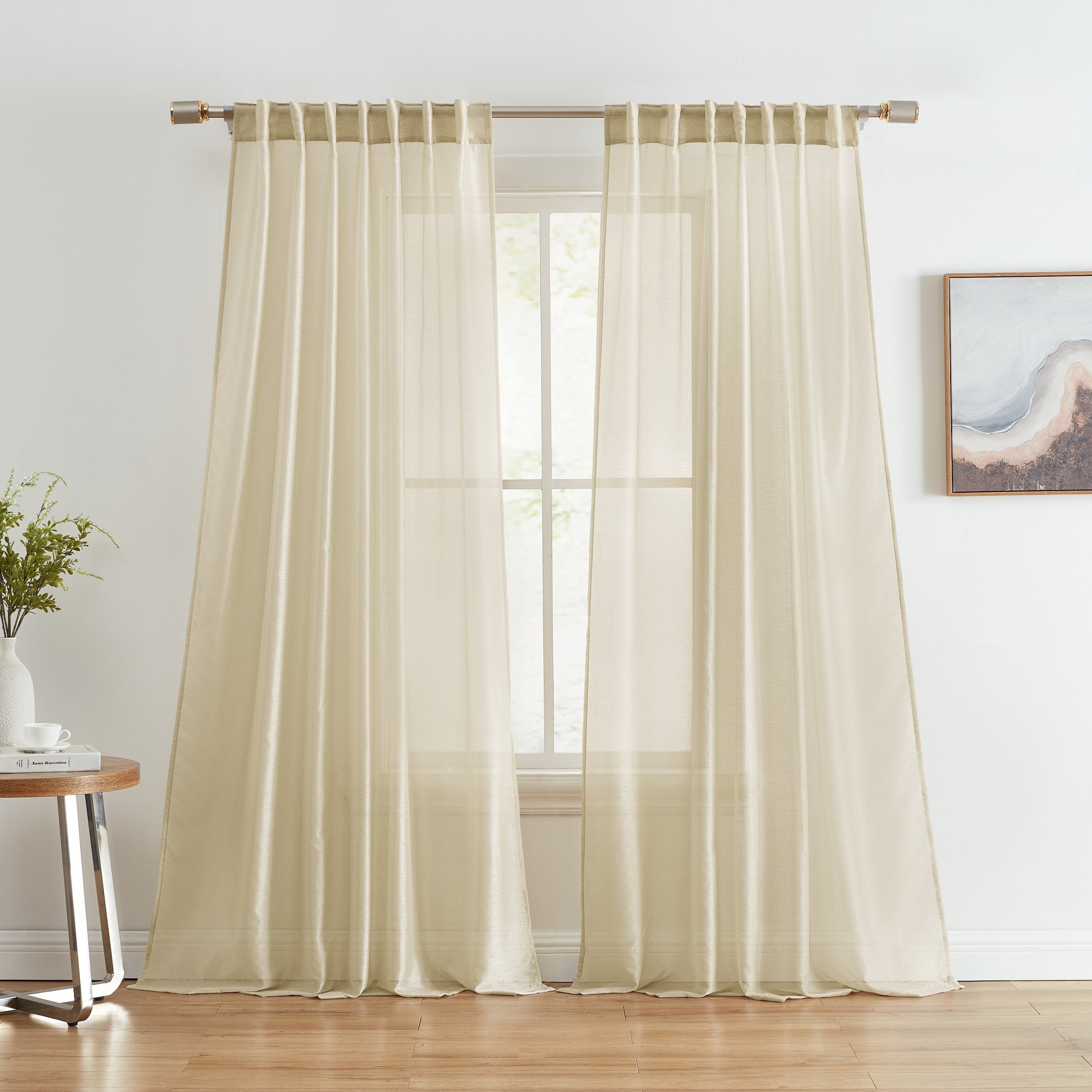 Beige Semi Sheer Polyester Rod Pocket and Back Tab Window Panels