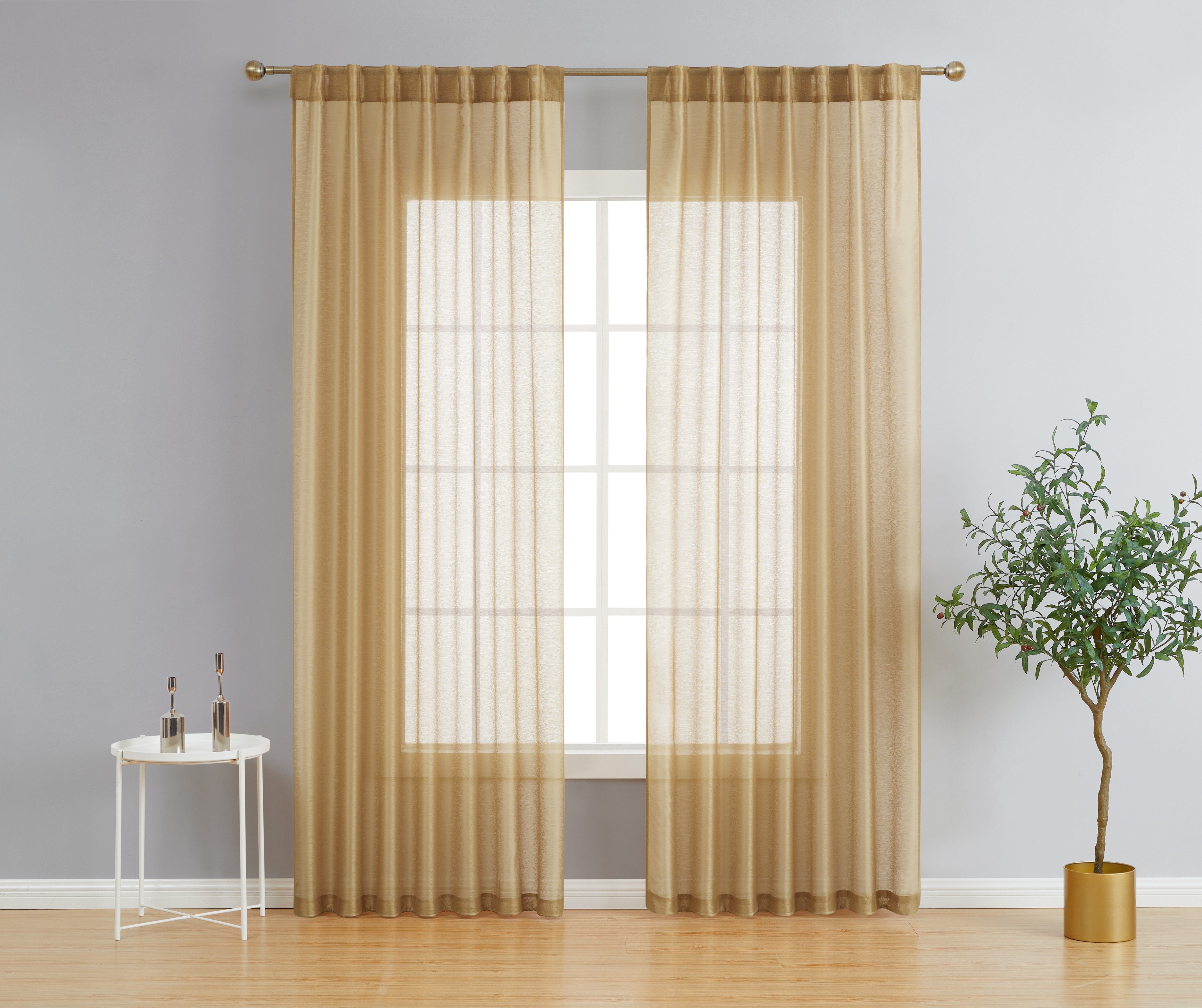Gold Sheer Polyester Rod Pocket Back Tab Window Panels, 54" x 84"