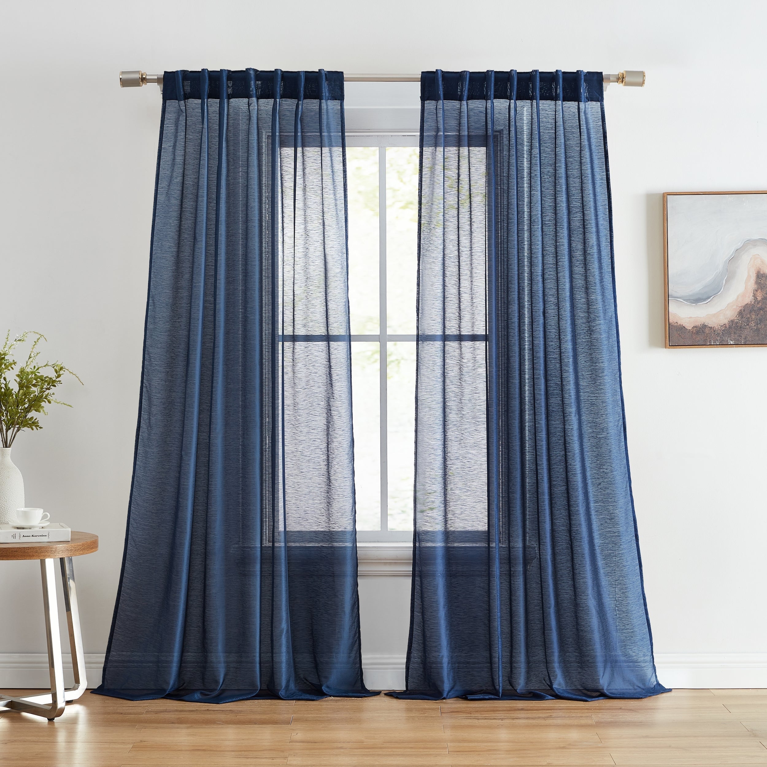 Navy Blue Sheer Polyester Rod Pocket Window Panels, 54" x 84"