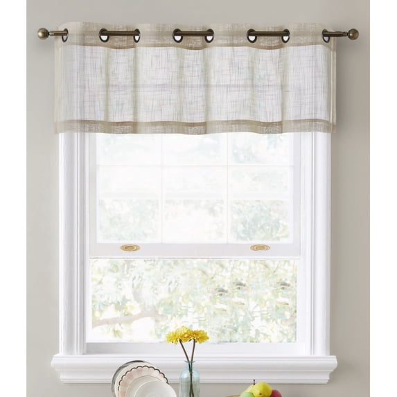 THD Serena Faux Linen Textured Semi-Sheer Grommet Window Valance Topper for Kitchen & Basement Windows- 54 W x 18 L