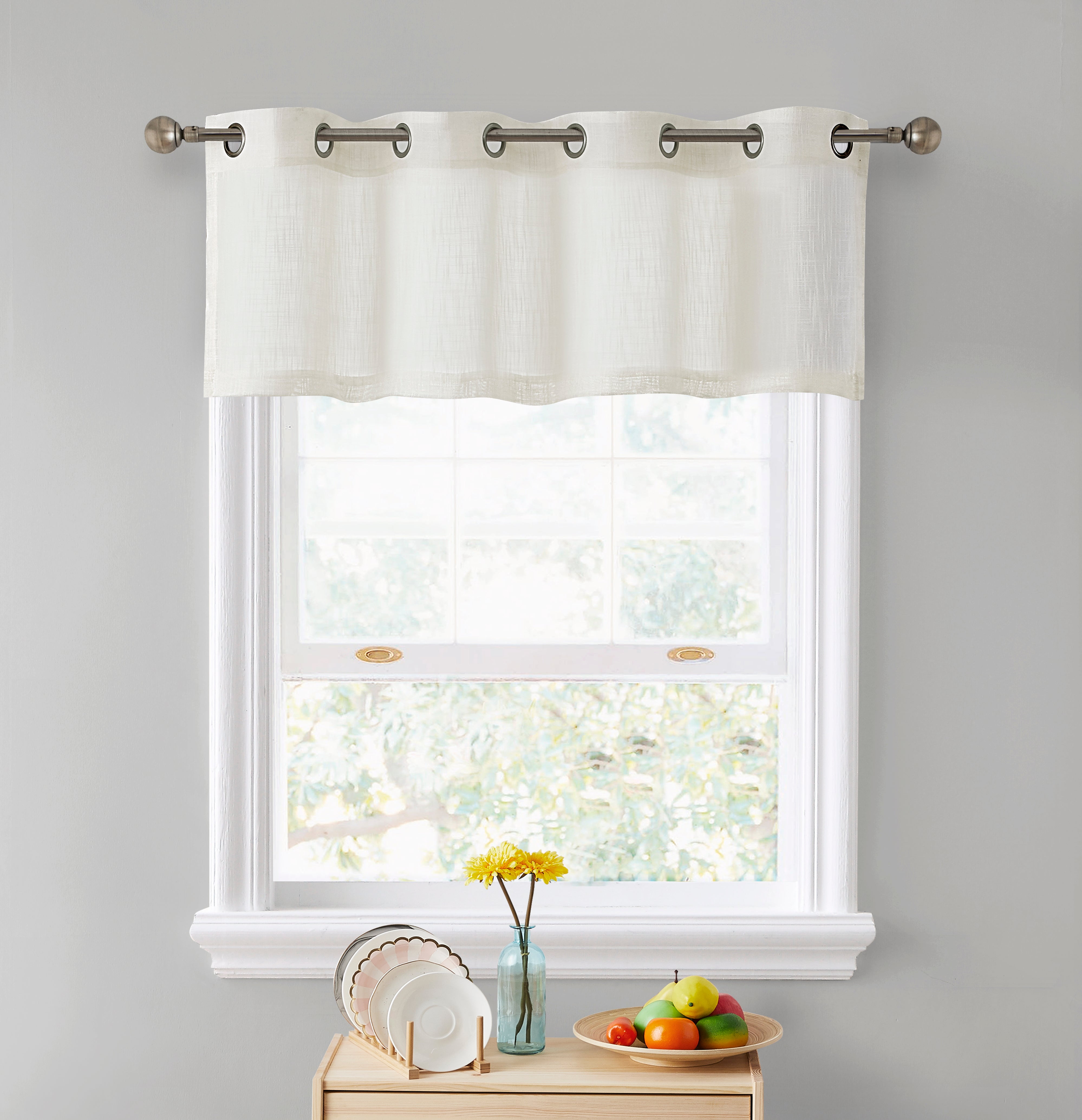 THD Serena Faux Linen Textured Semi-Sheer Grommet Window Valance Topper