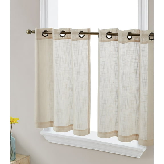 THD Serena Faux Linen Textured Semi Sheer Light Filtering Grommet Short Thick Cafe Curtain Tiers, Pair