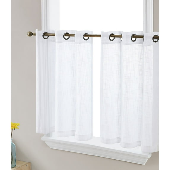 THD Serena Faux Linen Textured Semi Sheer Light Filtering Grommet Short Thick Cafe Curtain Tiers, Pair