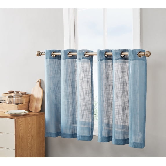 THD Serena Faux Linen Textured Semi Sheer Light Filtering Grommet Short Thick Cafe Curtain Tiers for Kitchen & Small Windows, Pair