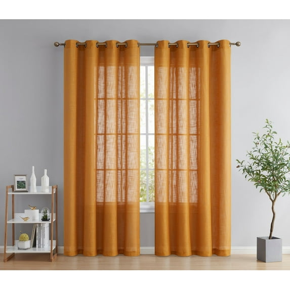 THD Serena Faux Linen Textured Semi Sheer Privacy Light Filtering Window Grommet Thick Short Curtains Drapery Panels for Bedroom & Living Room, 2 Panels