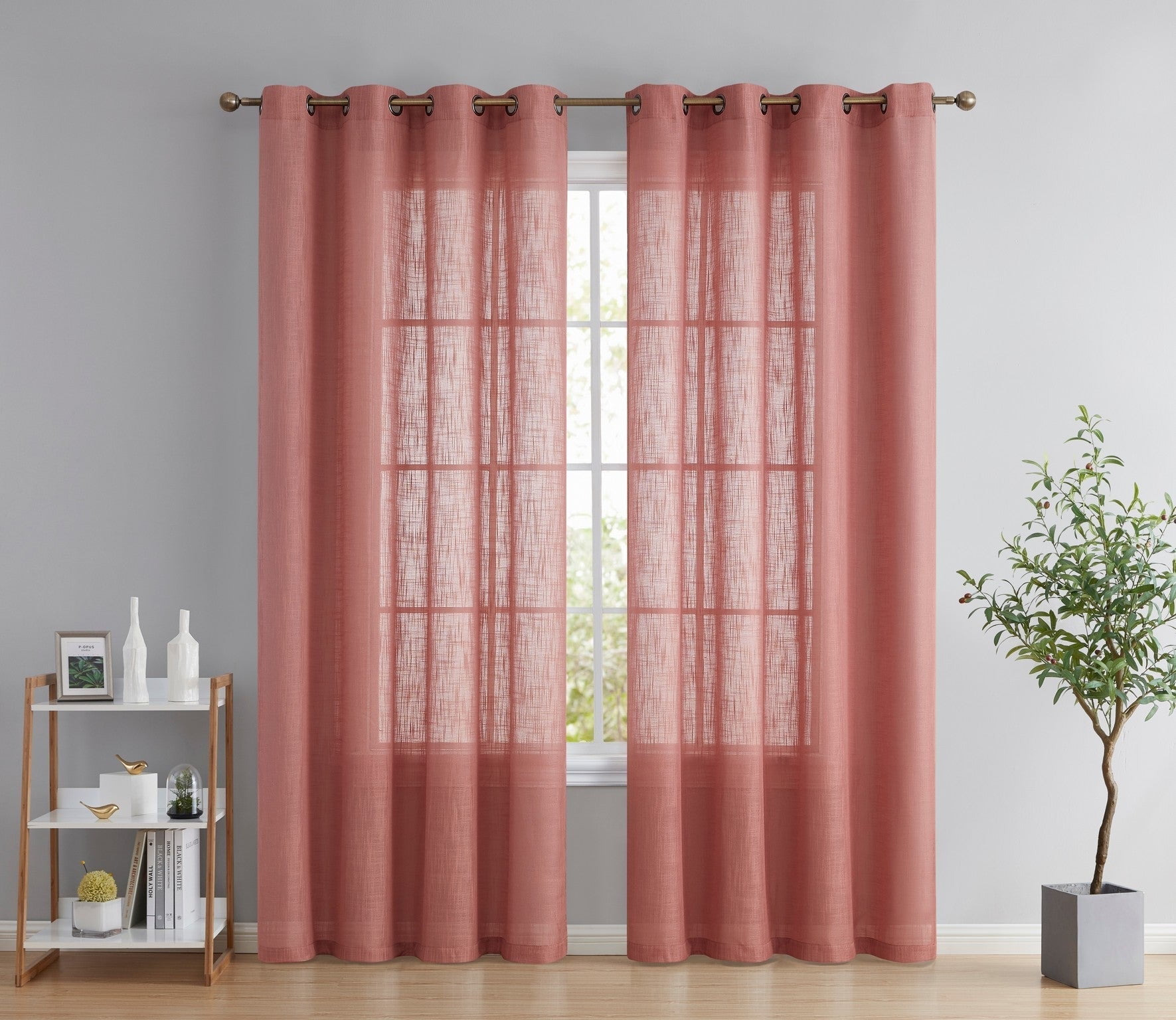 Blush Pink 84" Faux Linen Semi-Sheer Grommet Curtain Panels