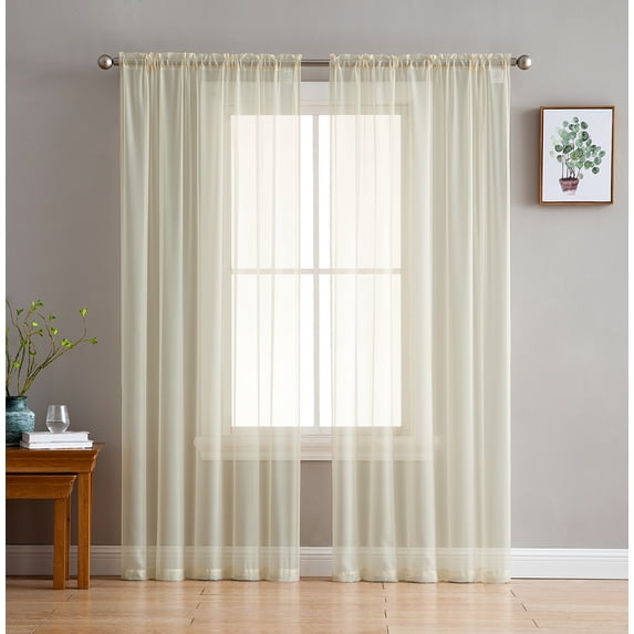 THD Serenity Sheer Voile Window Treatment Rod Pocket Curtain Panels - Curtains for Living Room - Set of 2 (Beige, 54 W x 90 L)