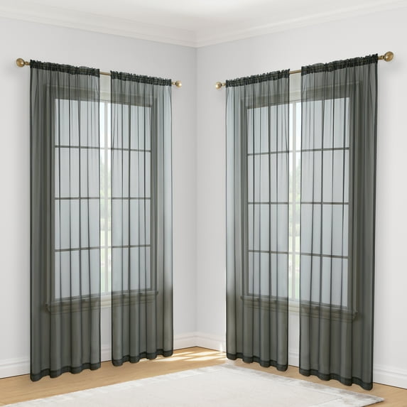 THD Serenity Sheer Voile Window Treatment Rod Pocket Curtain Panels - Light Filtering Curtains for Living Room - Set of 4