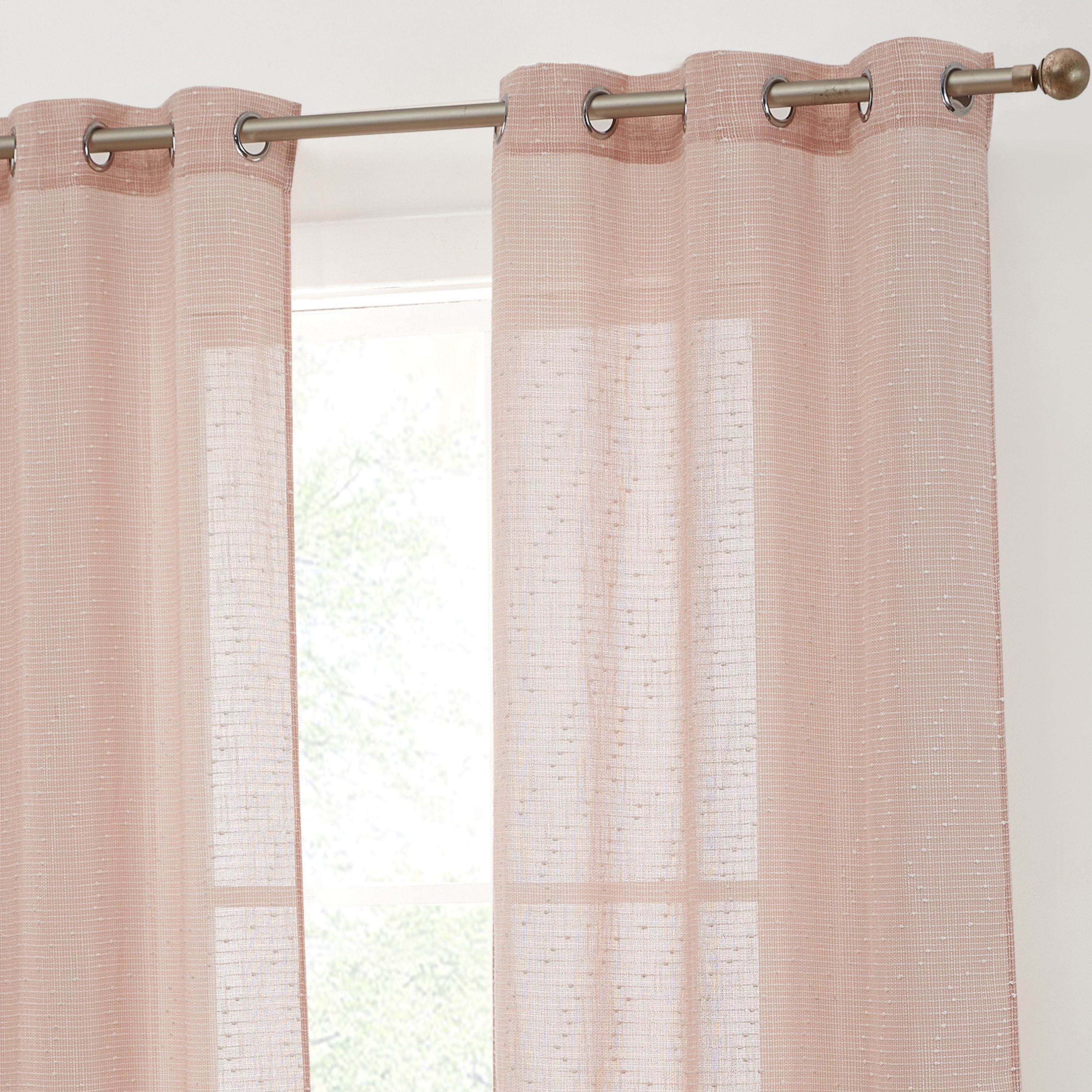 THD Sharrie Faux Linen Semi Sheer Light Filtering Transparent Grommet Lightweight Window Curtains Drapery Panels for Bedroom, Dining Room & Living Room, 2 Panels (37 x 84 Inch, Blush Pink)