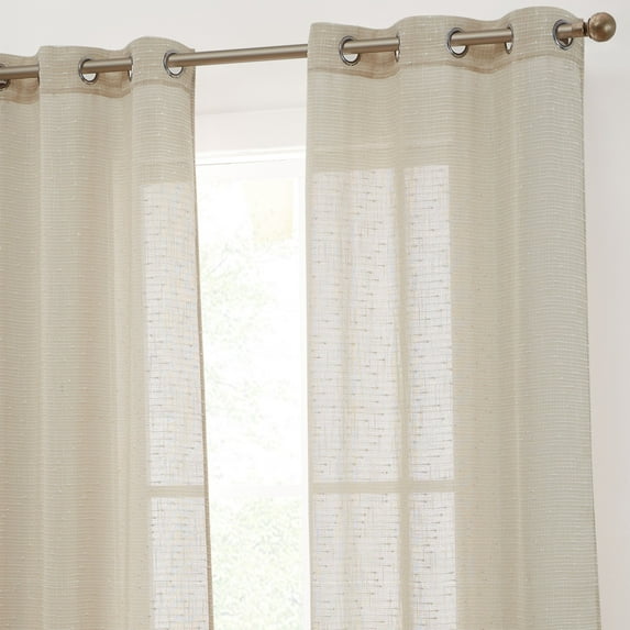 THD Sharrie Faux Linen Semi Sheer Light Filtering Transparent Grommet Lightweight Window Curtains Drapery Panels for Bedroom, Dining Room & Living Room, 2 Panels (37 x 84 Inch, Beige)
