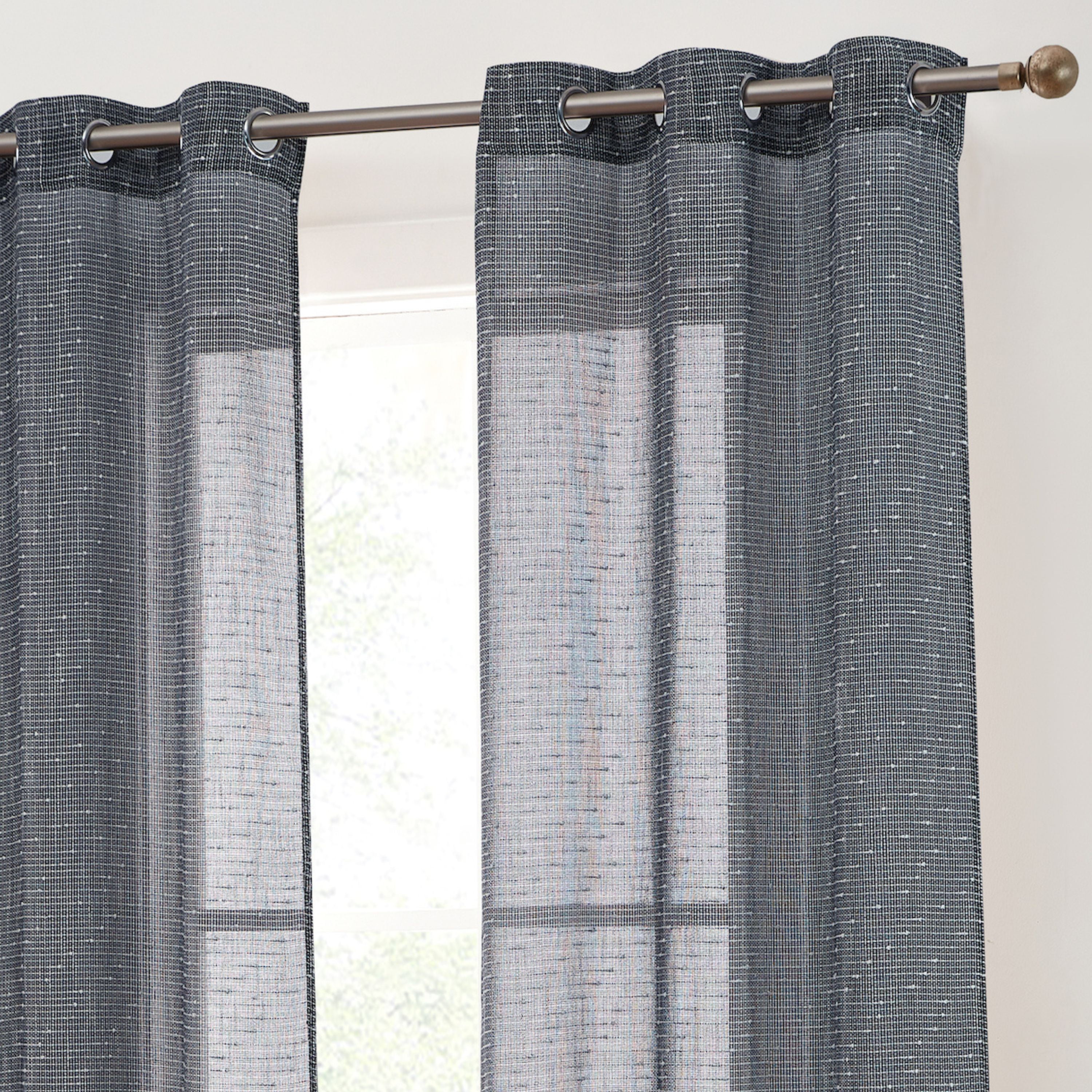 THD Sharrie Faux Linen Semi Sheer Light Filtering Transparent Grommet Lightweight Window Curtains Drapery Panels for Bedroom, Dining Room & Living Room, 2 Panels (37 x 84 Inch, Navy Blue)