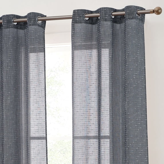 THD Sharrie Faux Linen Semi Sheer Light Filtering Transparent Grommet Lightweight Window Curtains Drapery Panels for Bedroom, Dining Room & Living Room, 2 Panels (37 x 96 Inch, Navy Blue)