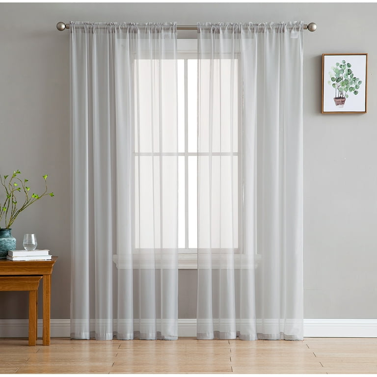 THD Sheer Voile Window Treatment Rod Pocket Curtain Panels for Bedroom,  Living Room, Kitchen - Set of 2 panels