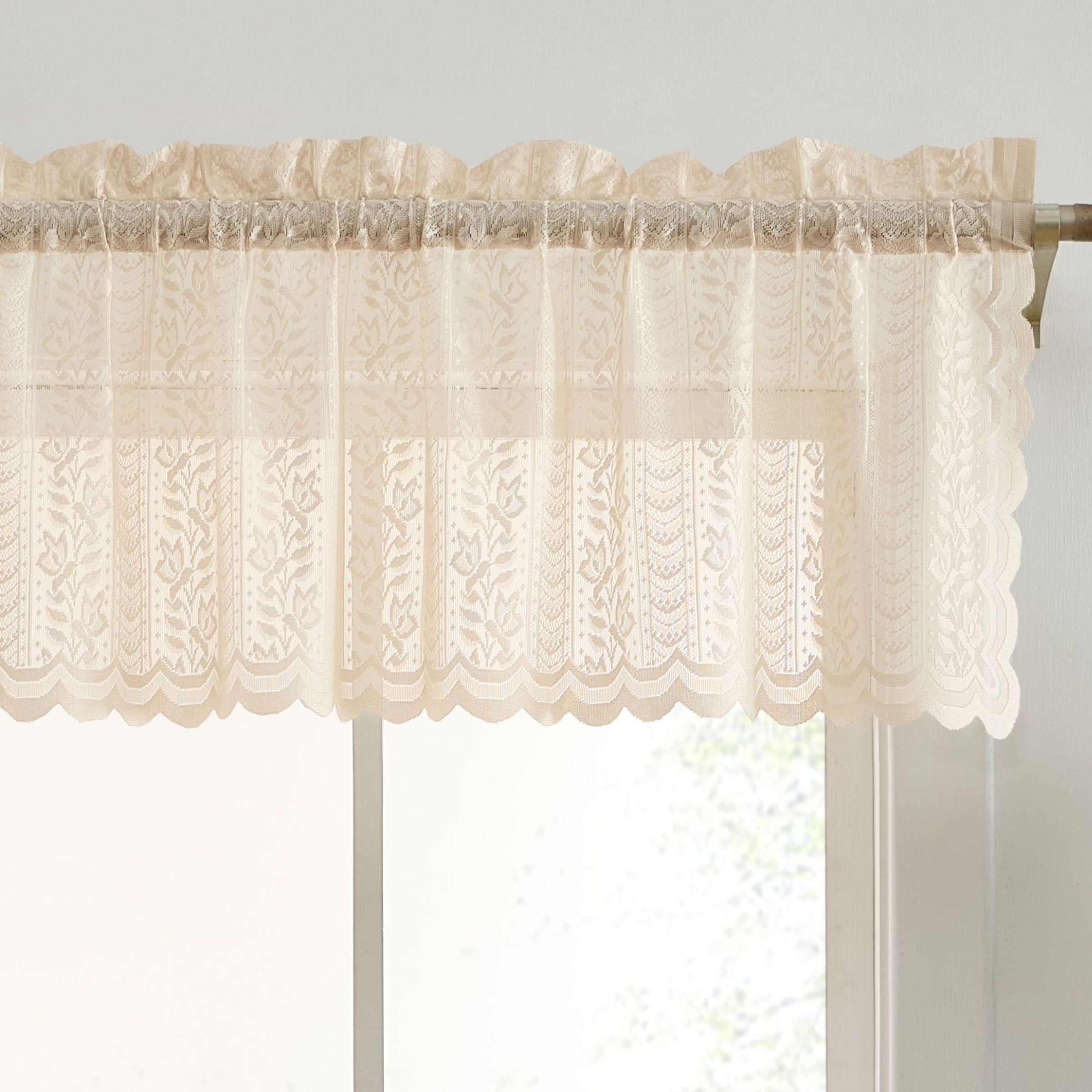 Valance Short THD Sofia Floral Rod Pocket Lace Semi Sheer Voile Short Valance for ...