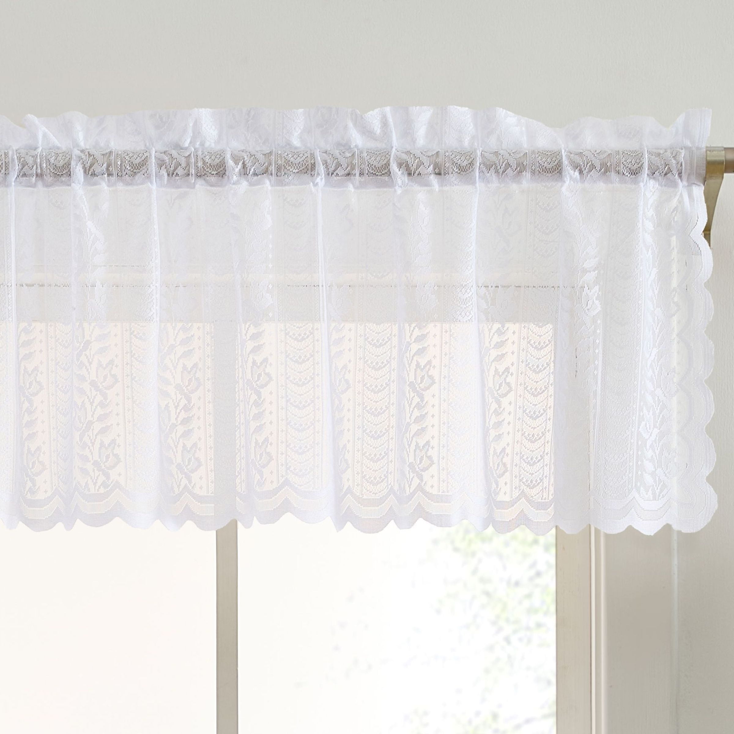 Valance Short THD Sofia Floral Rod Pocket Lace Semi Sheer Voile Short Valance for ...
