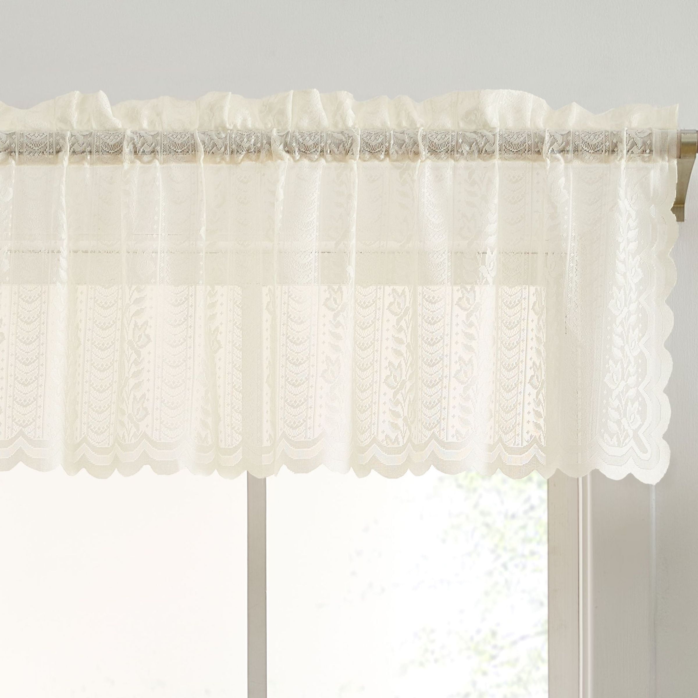 Valance Short THD Sofia Floral Rod Pocket Lace Semi Sheer Voile Short Valance for ...