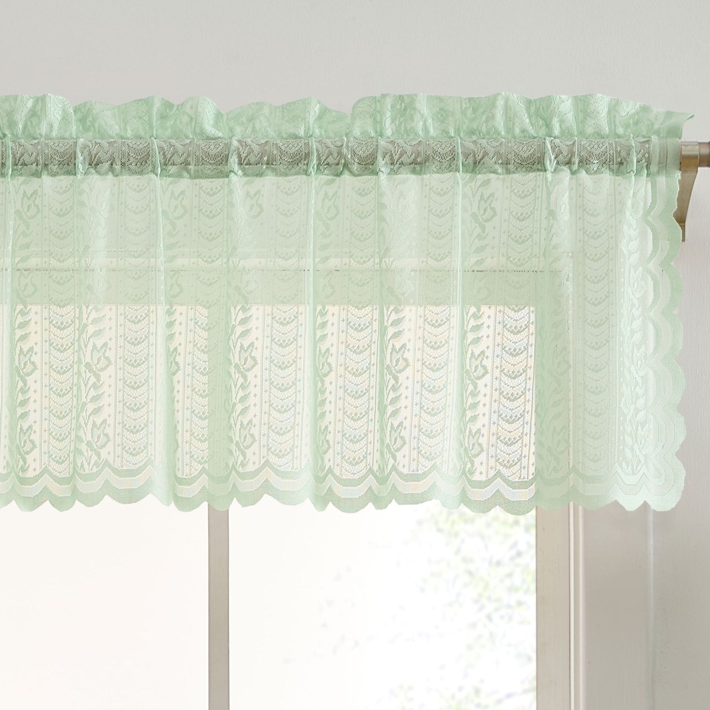 THD Sofia Floral Rod Pocket Lace Semi Sheer Voile Short Valance for ...
