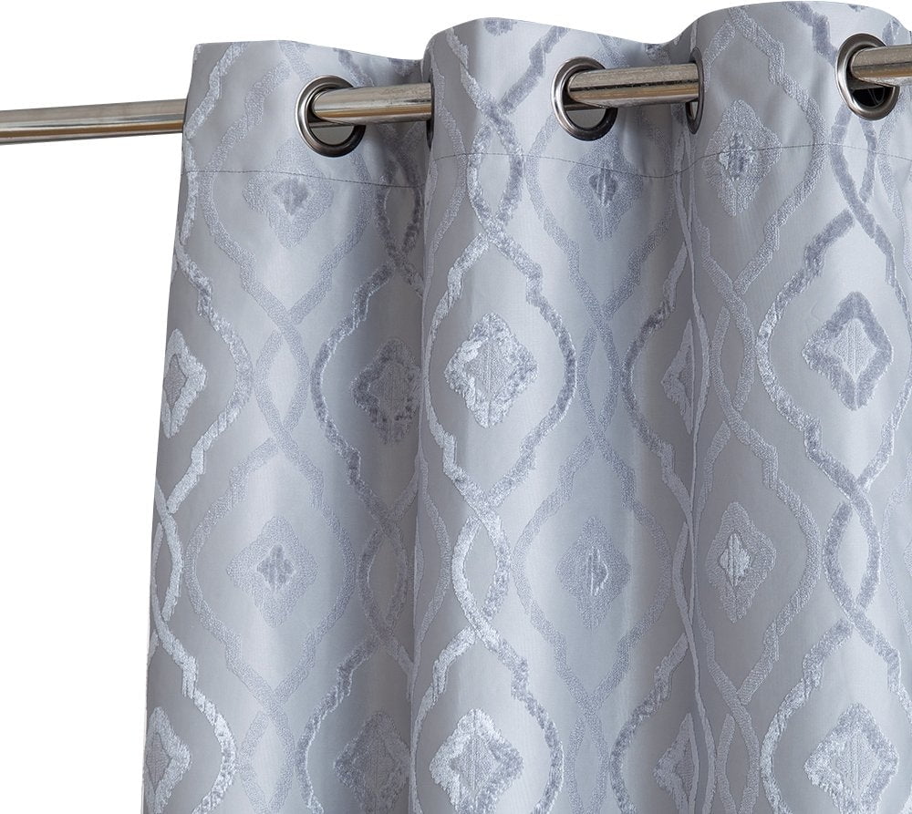 THD Trellis Flocked 100% Blackout Thermal Window Curtain Grommet Panels ...