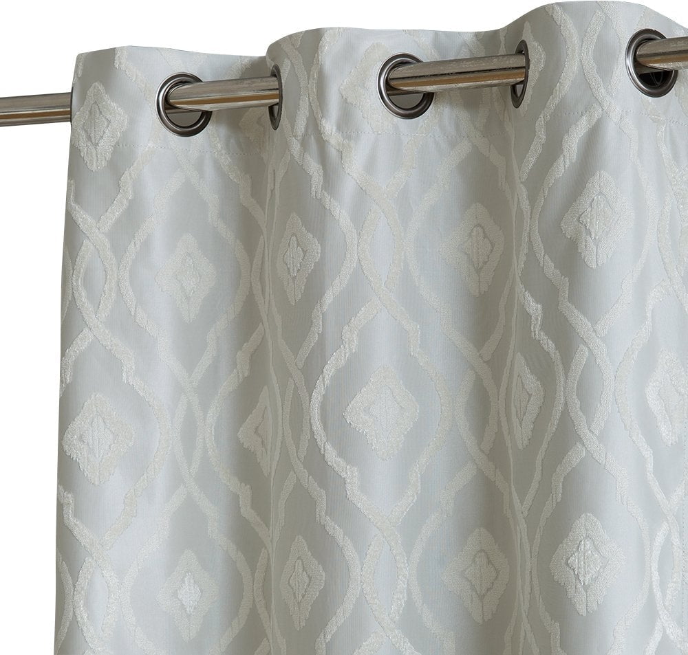 THD Trellis Flocked 100% Blackout Thermal Window Curtain Grommet Panels ...