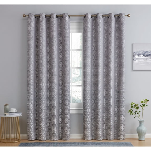 THD Venice Moroccan Tile 100% Complete Blackout Thermal Insulated Grommet Curtain Panels, Set of 2