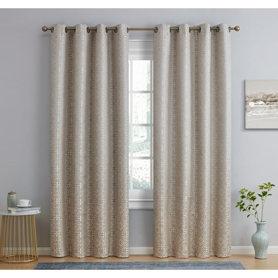 THD Venice Moroccan Tile 100% Complete Blackout Thermal Insulated Grommet Curtain Panels, Set of 2
