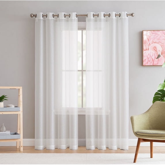 THD Vicky Semi Sheer Voile Window Curtain Grommet Top Panels for Bedroom & Living Room - Set of 2 (Ivory, 54 W x 108 L per panel)