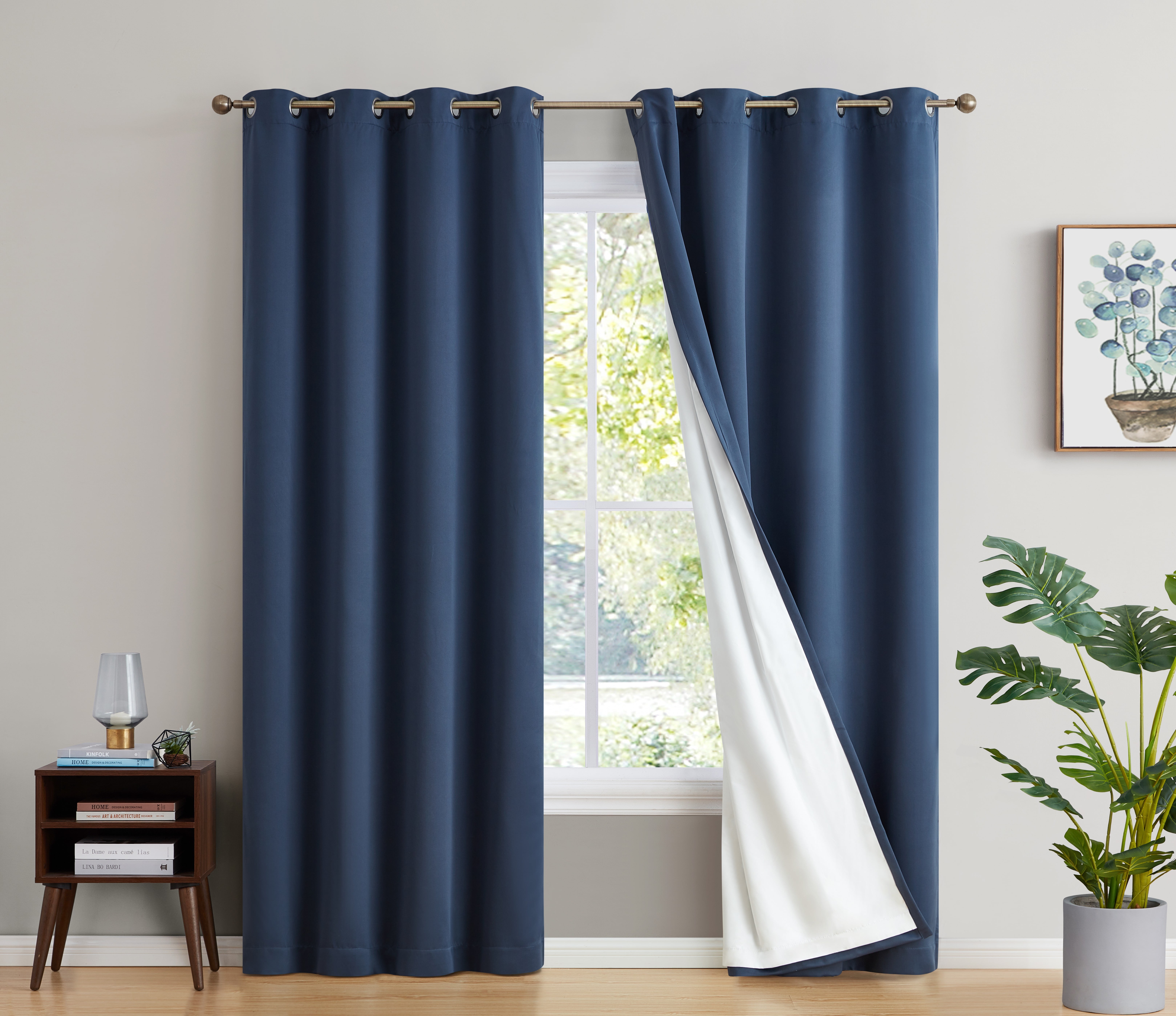 Navy Blue Blackout Polyester Grommet Window Panels