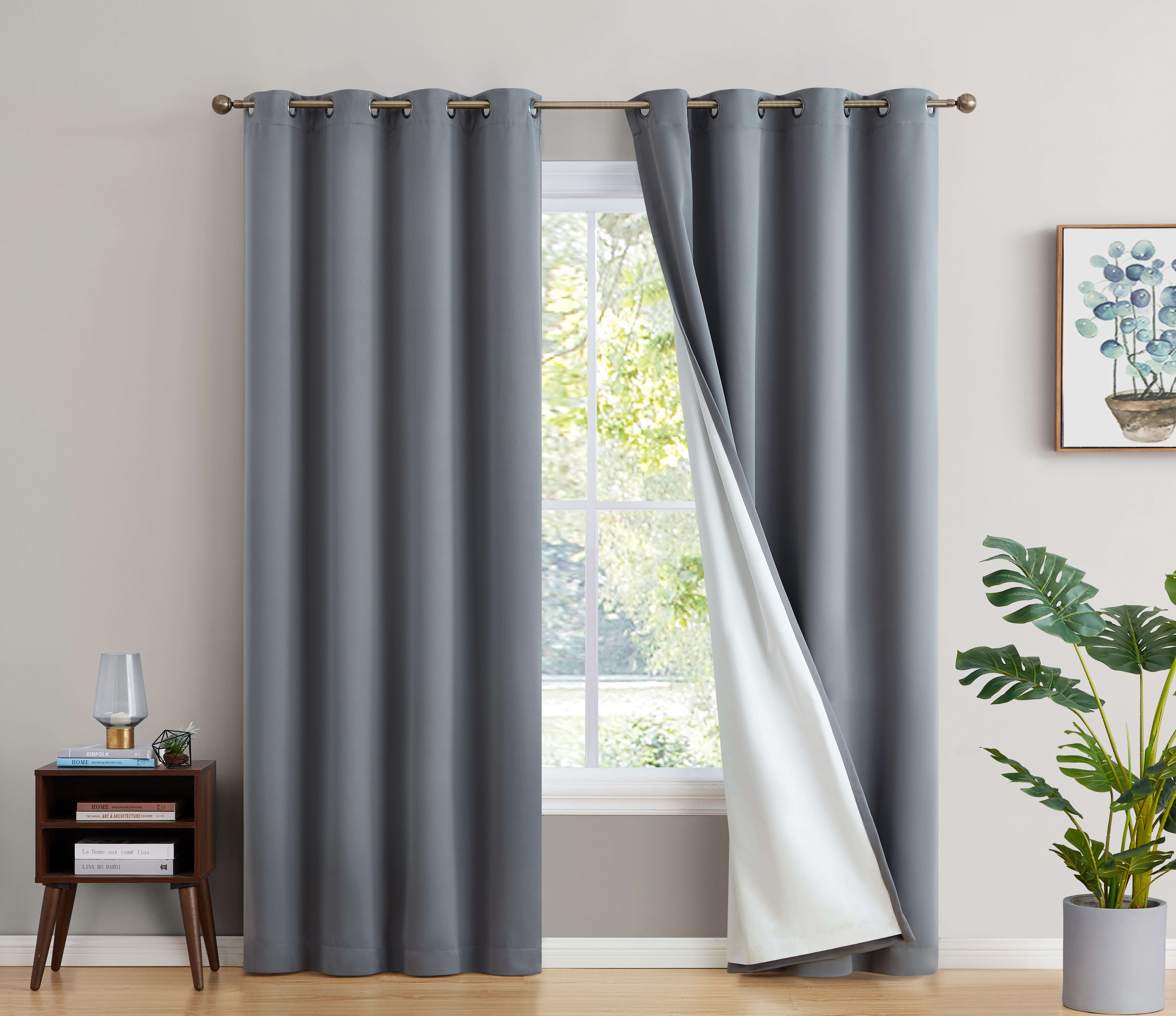 THD Virginia 100% Blackout Grommet Total Privacy Curtain Panels - Window Curtains for Living Room Bedroom - Set of 2 (Grey, 52 W x 84 L)