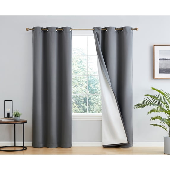 THD Virginia 100% Blackout Grommet Total Privacy Curtain Panels - Window Curtains for Living Room Bedroom - Set of 2 (Grey, 42 W x 84 L)