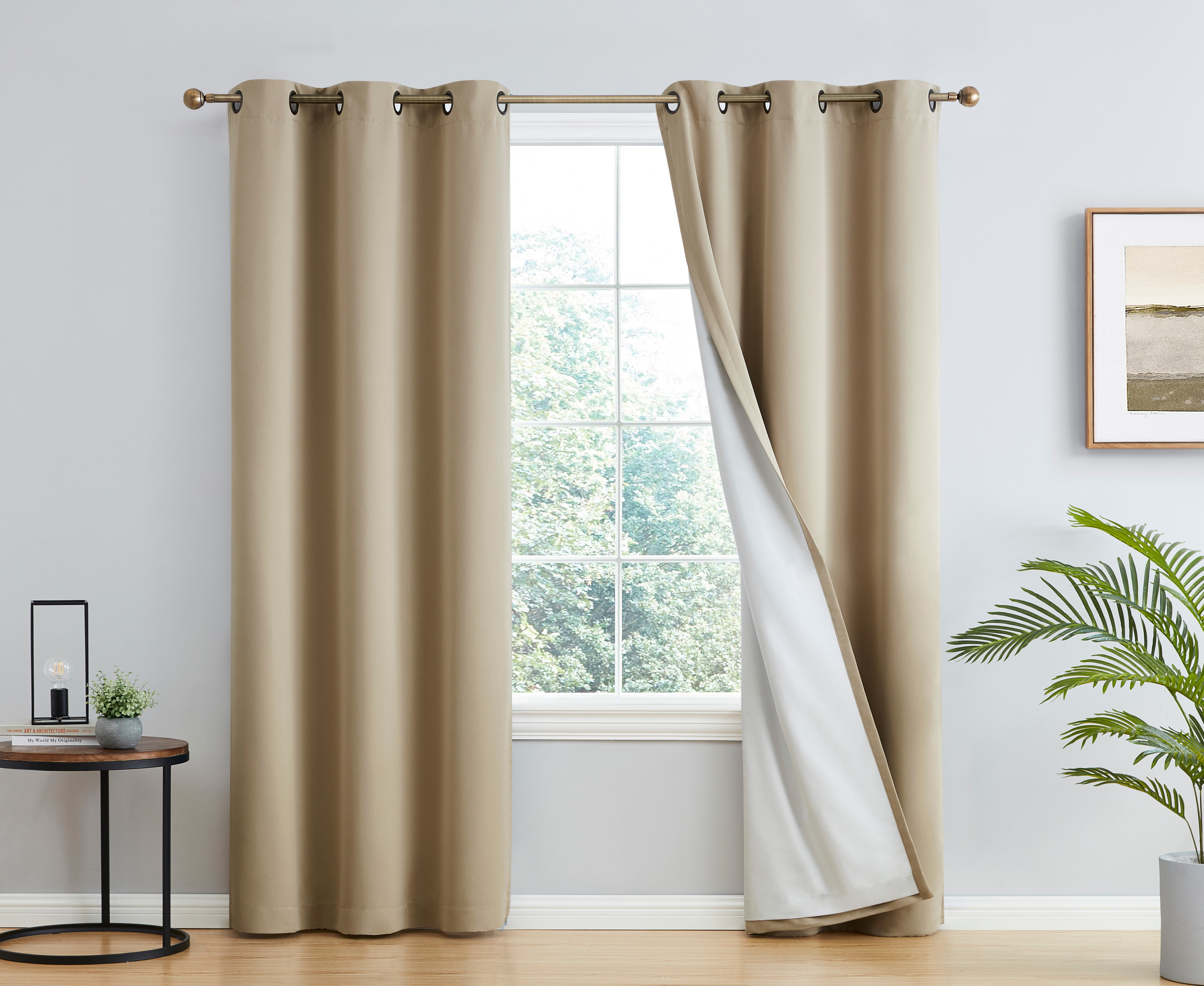 THD Virginia 100% Blackout Grommet Total Privacy Curtain Panels - Window Curtains for Living Room Bedroom - Set of 2 (Taupe, 42 W x 84 L)