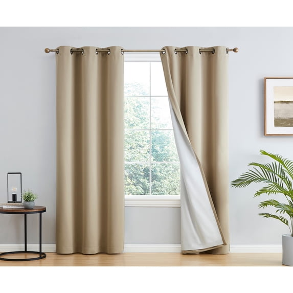 THD Virginia 100% Blackout Grommet Total Privacy Curtain Panels - Window Curtains for Living Room Bedroom - Set of 2 (Taupe, 42 W x 63 L)