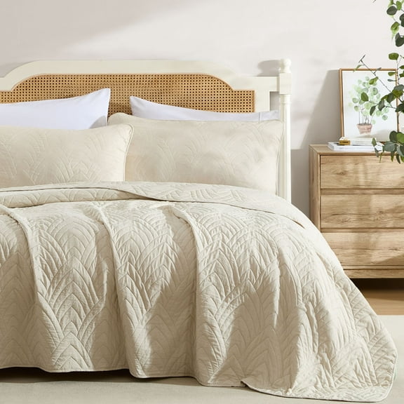 THD Winston - 3 Piece Full Queen Size Quilt Set, Lightweight Queen Bedspread Coverlet Set (Full/Queen, Beige)