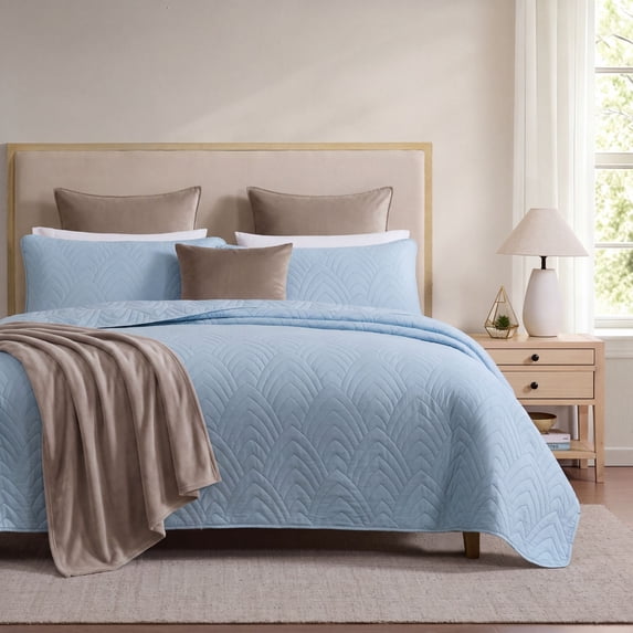 THD Winston - 3 Piece Full Queen Size Quilt Set, Lightweight Queen Bedspread Coverlet Set (Full/Queen, Light Blue)