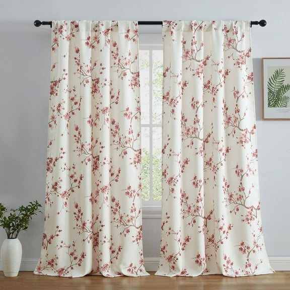 THD Yasmine Floral Room Darkening Rod Pocket Light Filtering Curtain Panels - Set of 2