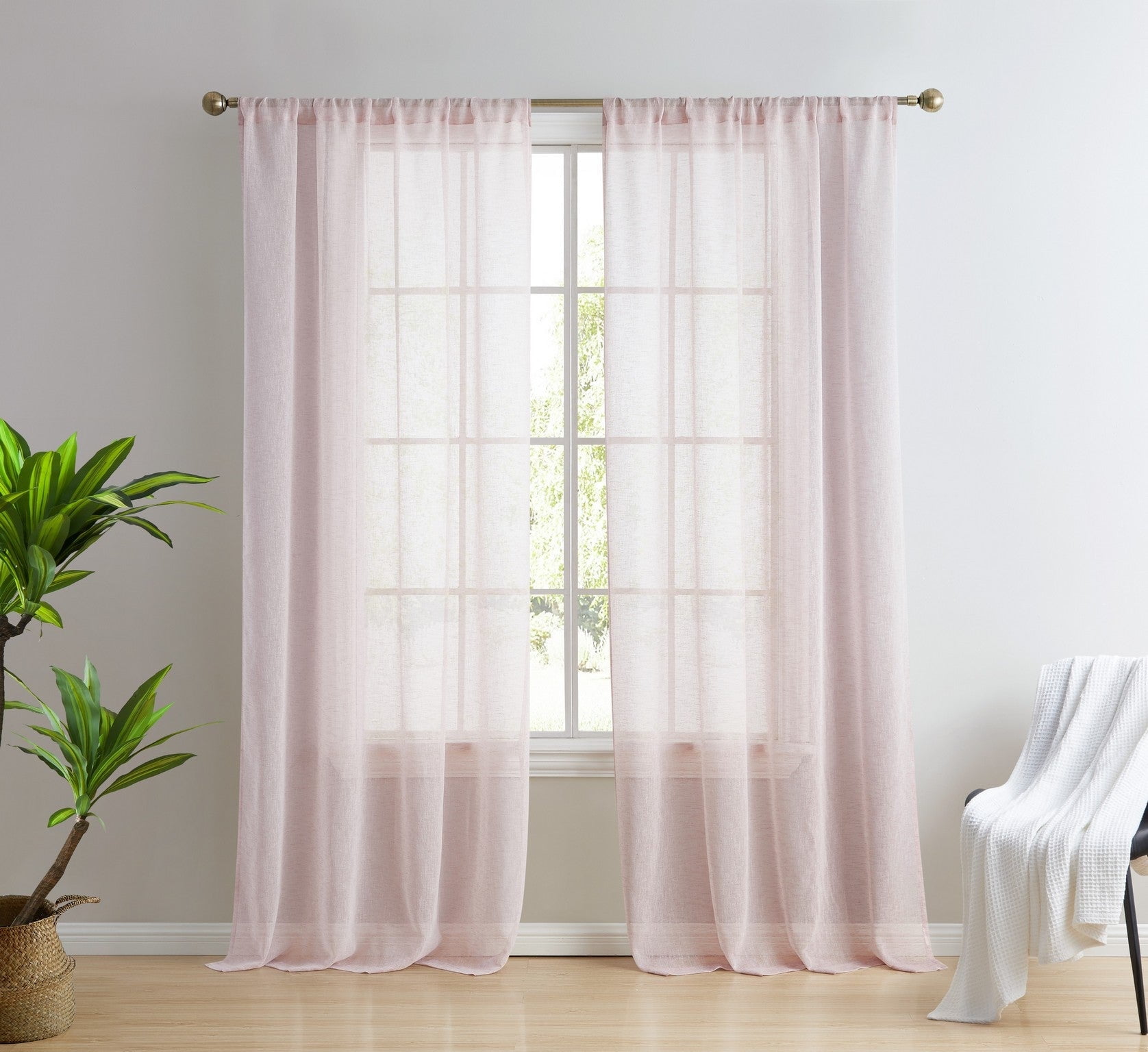 THD Zoey Faux Linen Textured Semi Sheer Window Rod Pocket Thick Curtains Drapery Panels, 2 Panels