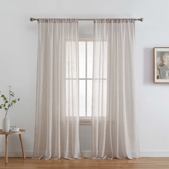 THD Zoey Faux Linen Textured Semi Sheer Window Rod Pocket Thick Curtains Drapery Panels, 2 Panels