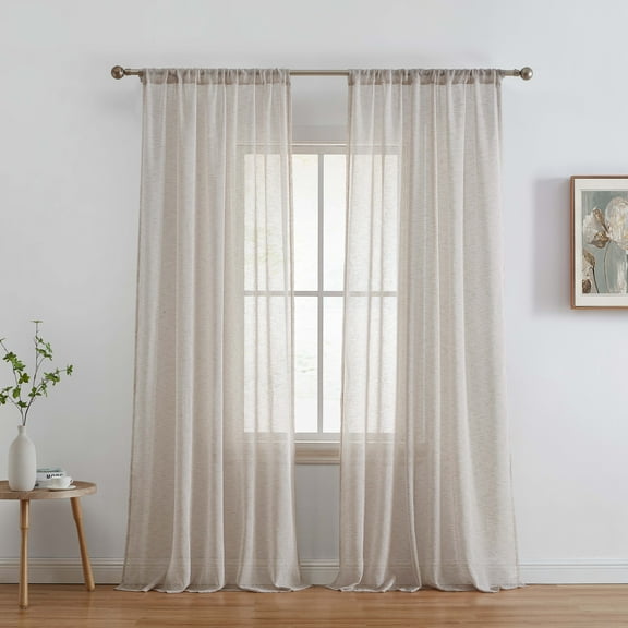 THD Zoey Faux Linen Textured Semi Sheer Window Rod Pocket Thick Curtains Drapery Panels, 2 Panels