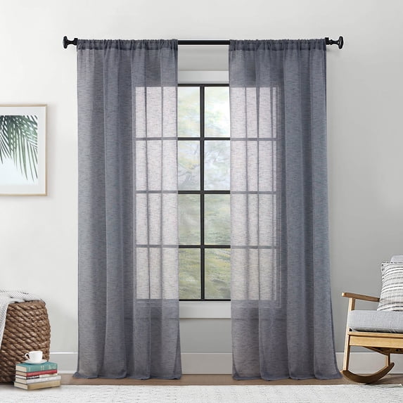 THD Zoey Faux Linen Textured Semi Sheer Window Rod Pocket Thick Curtains Drapery Panels, 2 Panels