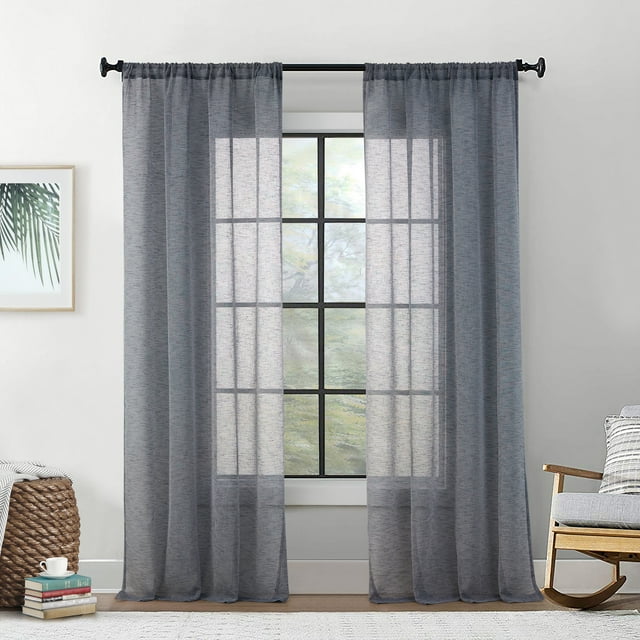 THD Zoey Faux Linen Textured Semi Sheer Window Rod Pocket Thick Curtains Drapery Panels, 2 Panels