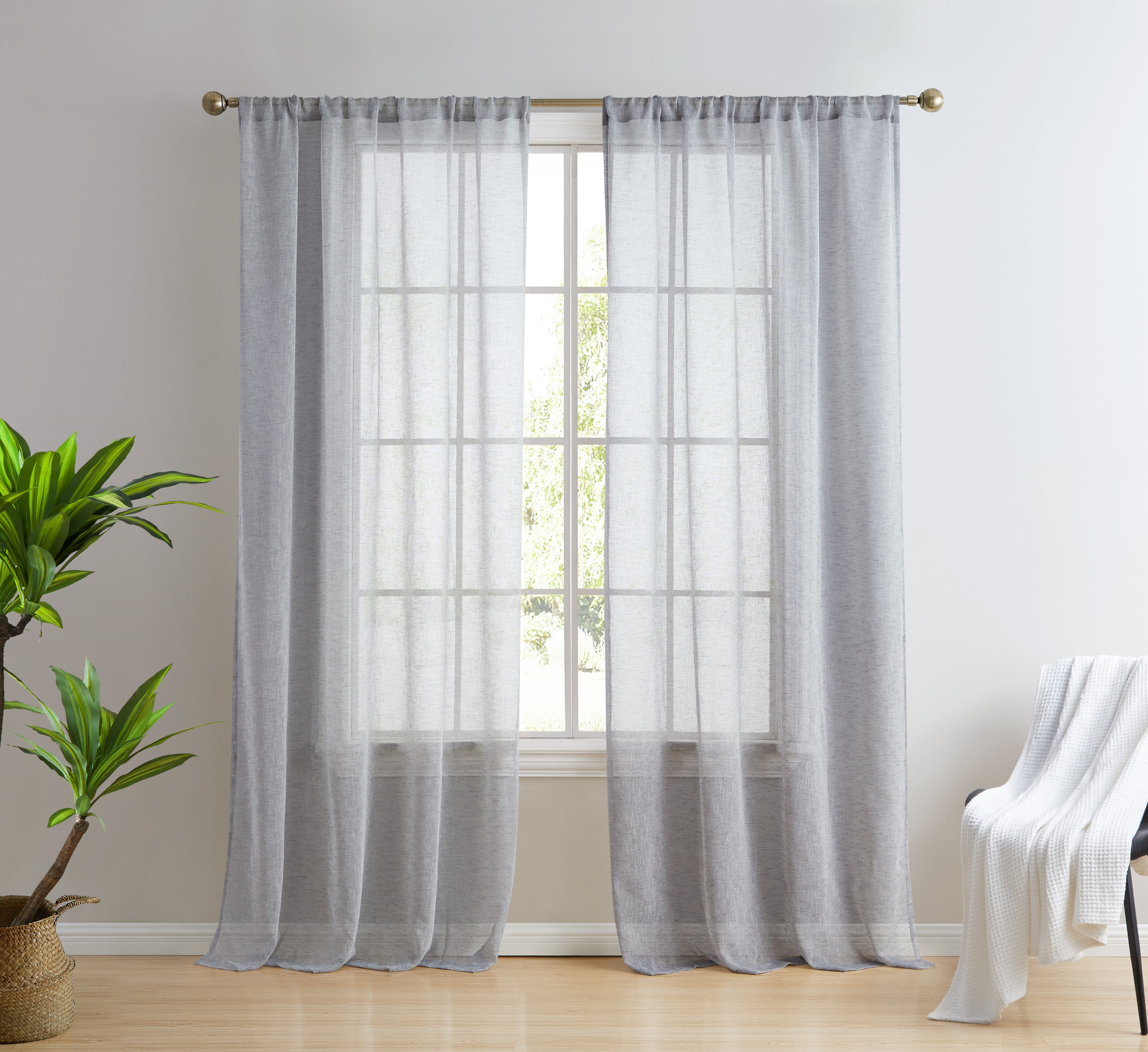 THD Zoey Faux Linen Textured Semi Sheer Window Rod Pocket Thick ...