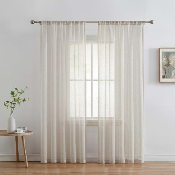 THD Zoey Faux Linen Textured Semi Sheer Window Rod Pocket Thick Curtains Drapery Panels, 2 Panels