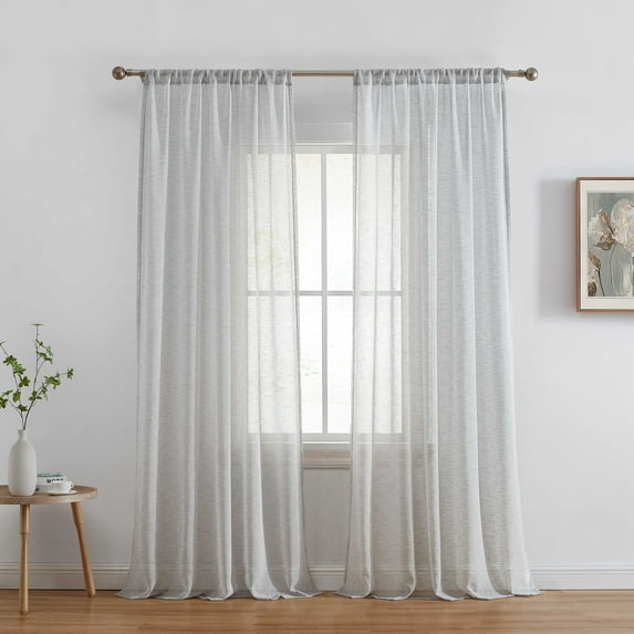 THD Zoey Faux Linen Textured Semi Sheer Window Rod Pocket Thick Curtains Drapery Panels, 2 Panels