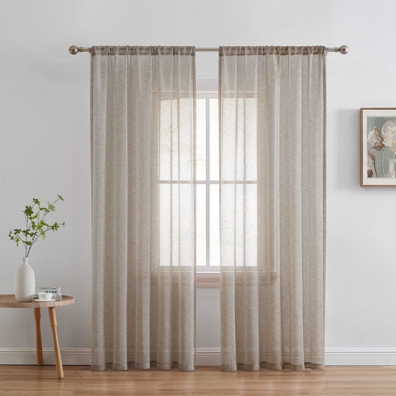 THD Zoey Faux Linen Textured Semi Sheer Window Rod Pocket Thick Curtains Drapery Panels, 2 Panels