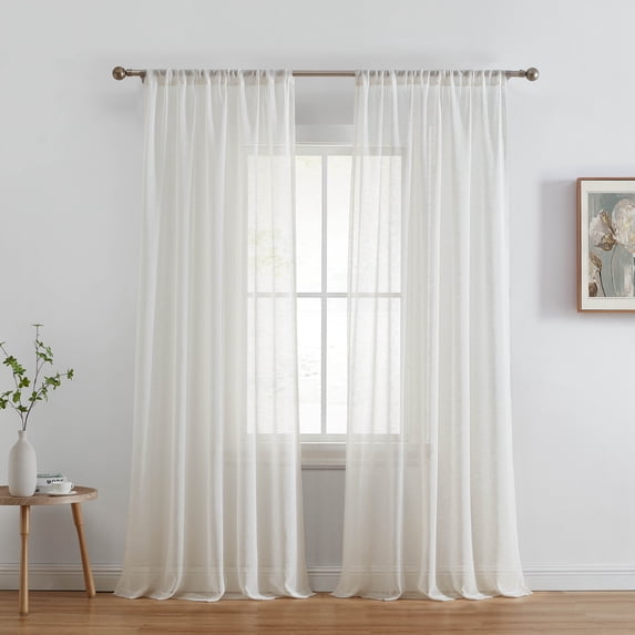 THD Zoey Faux Linen Textured Semi Sheer Window Rod Pocket Thick Curtains Drapery Panels, 2 Panels