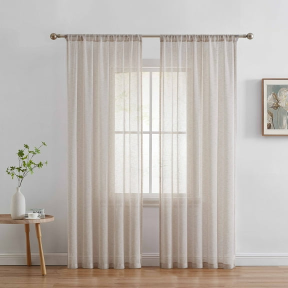 THD Zoey Faux Linen Textured Semi Sheer Window Rod Pocket Thick Curtains Drapery Panels, 2 Panels