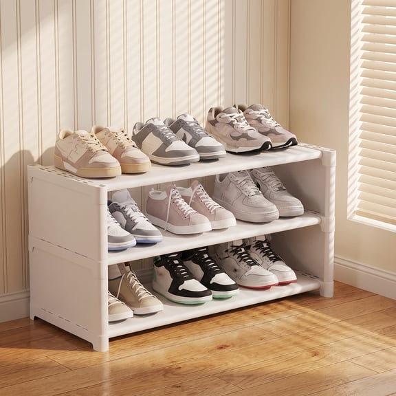 THDFTDT 2-Tier Stackable Shoe Rack, White